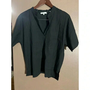 Vince black linen blend Short Sleeve Blouse